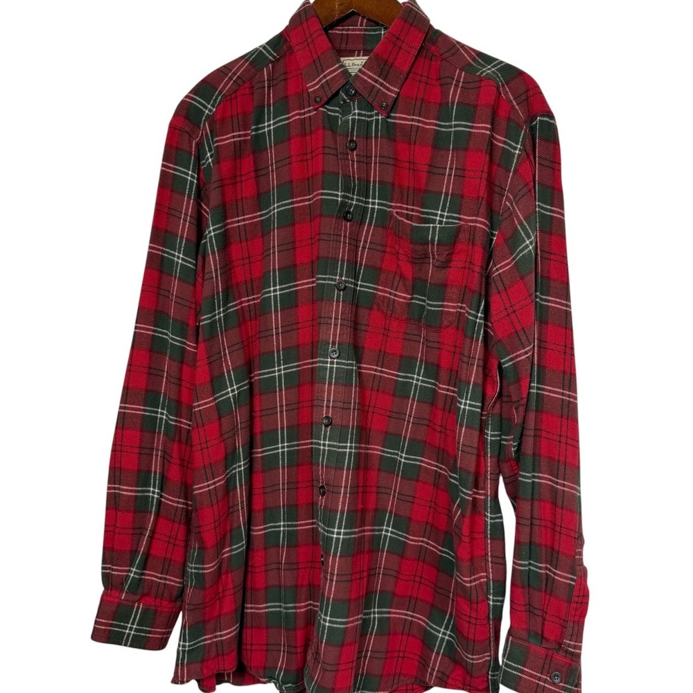 LL Bean Mens XL Tall Red Green Plaid Flannel Button Down Shirt 100% Cotton 0BHG6
